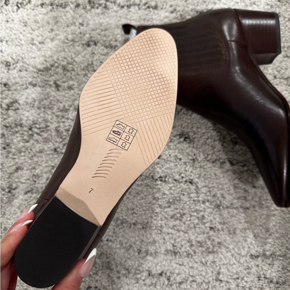 PAIGE Dark Brown Leather Pointed Toe Ankle Booties - Picture 2 of 5